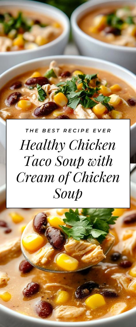 Image for Healthy Chicken Taco Soup with Cream of Chicken Soup Soup With Cream Of Chicken, Healthy Chicken Taco Soup, Healthy Taco Soup, Chicken Taco Soup Recipe, Healthy Chicken Tacos, Healthy Chicken Soup, Taco Soup Recipe, Chicken Taco Soup, Tasty Chicken