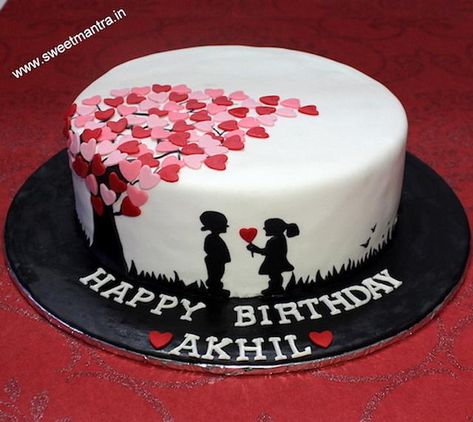 Love theme customized cake with cute boy and girl in Pune. For my other creations, please visit my website www.sweetmantra.in Happy Birthday Love Cake, Love Birthday Cake, Cake With Photo, Birthday Cake For Boyfriend, Anniversary Theme, Cake For Boyfriend, Cake Recipes For Kids, Happy Anniversary Cakes, Customized Cake