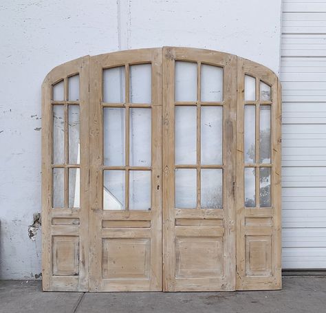 Set of 12 Lite Antique Arched Natural Wood French Doors Farmhouse French Doors, Arched Exterior Doors, Diy French Doors, Arched Interior Doors, Arched French Doors, Arch Entryway, French Front Doors, Antique French Doors, Wood French Doors