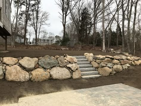 The latest project from Sweeney Excavating: Natural Rock Retaining Wall Installation in Falmo… | Landscaping retaining walls, Rock wall gardens, Rock wall landscape Natural Rock Retaining Wall, Rock Wall Landscape, Entryway Landscaping, Rock Wall Gardens, Boulder Retaining Wall, Wall Gardens, Backyard Retaining Walls, Lake Landscaping, Rock Retaining Wall