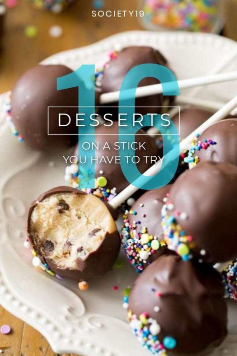 Mini desserts are cute, but how about mini desserts on a stick? We are breaking barriers here, people. These treats are SO adorable they are giving me a nervous breakdown. They’re super delicious and surprisingly easy to make. Did I mention they’re tiny?    #dessertideas #sweetrecipes Dessert On A Toothpick, Dessert On A Stick Ideas, Apple Pie Filling Cake Recipe, Food On A Stick Ideas, Desserts On A Stick, Dessert On A Stick, Apple Pie Pops, Portable Dessert, Egg Free Cookies