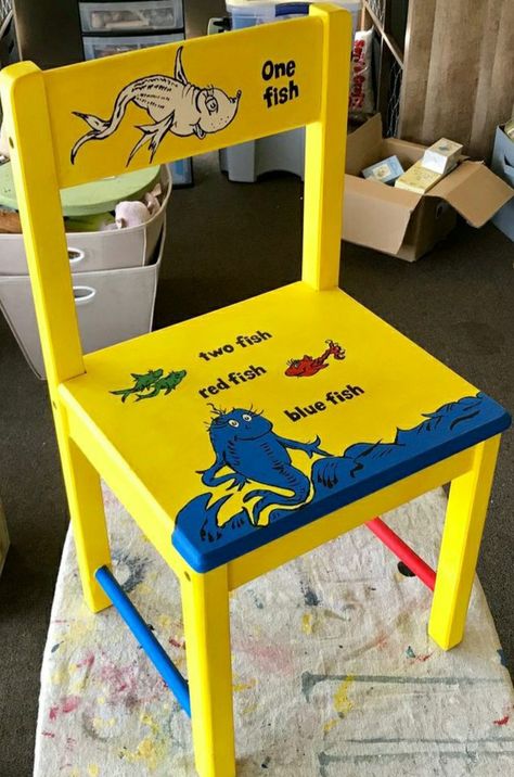 Wooden Teacher Chair, Kids Table Redo, Teacher Chair, Painted Kids Chairs, Teacher Chairs, Painted Rocking Chairs, Diy Rocking Chair, Kid Furniture, Hand Painted Chairs