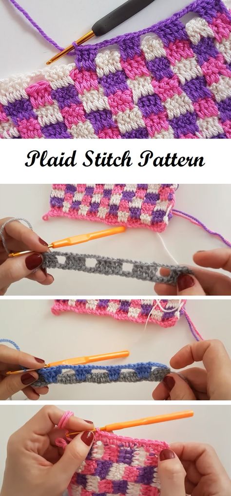 Crochet Plaid Stitch - Design Peak Crochet Plaid, Crochet For Beginners Blanket, Mode Crochet, Stitch Crochet, Crochet Motifs, Crochet Stitches Tutorial, Crochet Stitches Patterns, Tunisian Crochet, Love Crochet