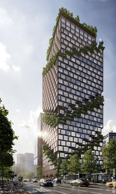 Building Rendering, Green Tower, Residential Building Design, Architectural Rendering, Skyscraper Architecture, Tower Design, Architecture Building Design, Layout Architecture, Green Architecture