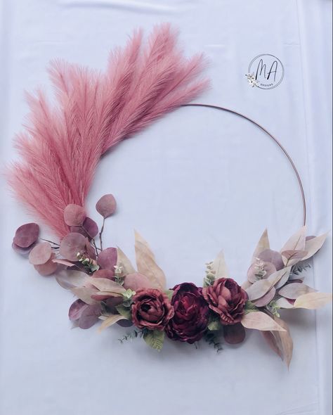 Pampas Grass Wreath, Dusty Pink Roses, Pink Pampas, Pink Pampas Grass, Grass Wreath, Autumn Moon, Boho Wreath, Simple Birthday Decorations, Lambs Ear Wreath