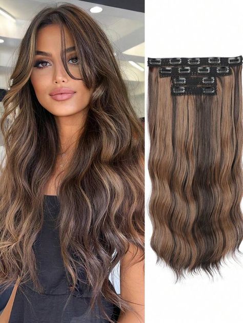 Brown Piano, Brown Hair Extensions, Hair Extensions Clip, Hairpieces For Women, Clip In Hair, Wigs Hair Extensions, Clip In Hair Extensions, Synthetic Fiber, Clip Ins