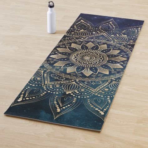 Yoga Mat Design, Mandala Blue, Cork Yoga Mat, Custom Yoga Mat, Meditation Mat, Yoga Mats Best, Yoga Mats Design, Blue Galaxy, Gold Mandala