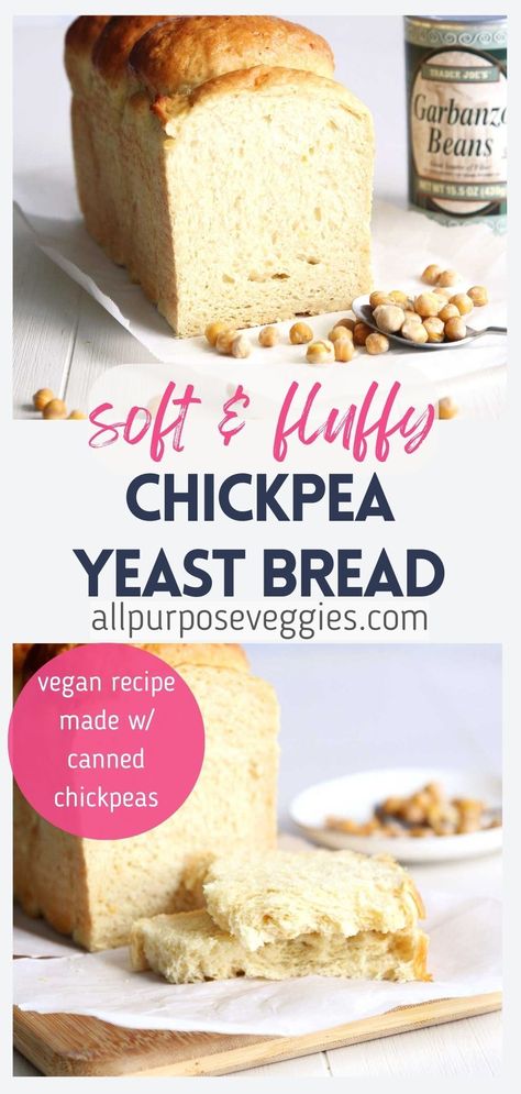 Are you looking for a healthy, yet tasty, alternative to sandwich bread? Look no further than unbelievably fluffy canned chickpea yeast bread! All you need for this recipe is bread flour, sugar, yeast, salt, canned chickpeas and water. #yeastbread #sandwichbread #healthybaking #chickpeas #veganbread #chickpeabread #highprotein #lowcarb Chickpea Dough, Flourless Bread Recipes, Chickpea Flour Scones, Chickpeas Flour Recipes, Chickpea Bread Recipe, Yeast Free Bread Recipes, Chickpea Bread, Chickpea Flour Recipes Vegan, Chickpea Flour Buns