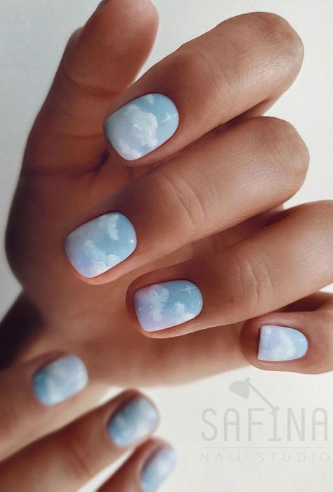 Wedding Nail Ideas, Stars Nails, Sky Nails, Short Gel Nails, Square Nail Designs, Blue Acrylic Nails, Short Square Nails, Wedding Nail, Bride Nails