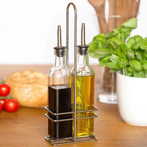 Argon Tableware Set of Glass Olive Oil / Vinegar Bottles with Stand Crispy Fries, Classic Restaurant, Chip And Dip Sets, Vinegar Dispenser, Infused Oil, Vinegar Cruet, Olive Oil Dispenser, Condiment Sets, Olive Oil And Vinegar