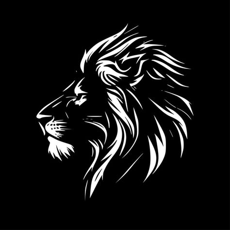 Lion - Black and White Isolated Icon - Vector illustration Vector Art Animals, Lion With White Background, Lion White Background, Lion Face Black And White, Lion Profile, Lion Black And White, Lion Vector Art, Lion Logo Black Background, Leon Logo