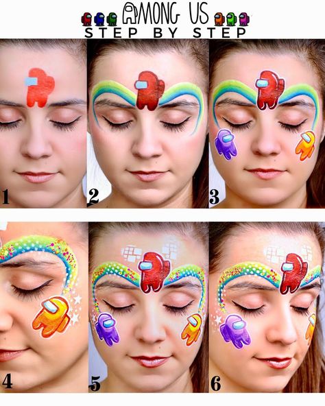 Among us Face paint tutorial. Youtube video is attached acepaint #facepainting #easyfacepaint #fastfacepaint #amongusfacepaint #amongus #amongusmakeup #onestrokefacepaint #boyfacepaint #facepaintideas Among Us Face Painting, Video Game Face Paint, Among Us Face Paint, Facepainting Ideas Easy For Kids, Face Painting Step By Step, Step By Step Face Painting, Kids Face Painting Easy, Acrylic Face Painting, Face Painting For Kids