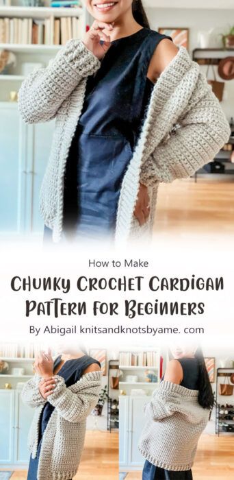 Trendy & Comfy Shorts Free Crochet Tutorial Ideas (Part 3) - Carolinamontoni.com Chunky Crochet Long Cardigan Pattern Free, Chunky Cardigan Crochet Pattern, Chunky Yarn Crochet Pattern Free, Chunky Crochet Cardigan Pattern Free, Bulky Crochet Patterns, Crochet Chunky Cardigan, Chunky Crochet Cardigan, Chunky Yarn Crochet Pattern, Bulky Yarn Patterns