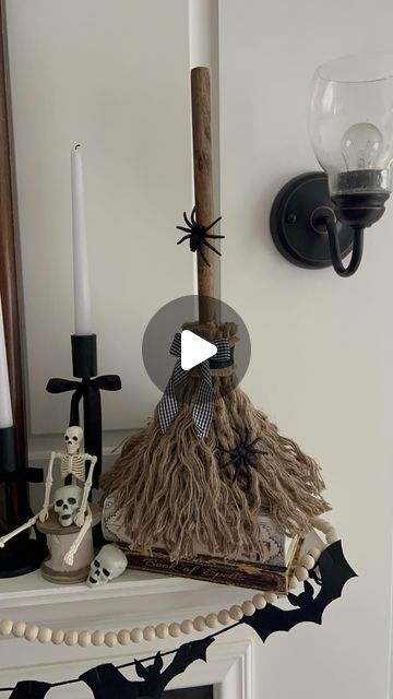 Jenn | signs + decor on Instagram: "Come make a witches broom with me!  My sheet ghost is a witch this season and was in need of a broom!  Now she’s ready to fly! Let me know what you think?!

This project was so fun and easy to make and cost less than $7 to make!

Head to your local @dollartree and snag the following:

🧙 Plunger
🧙 Rope twine
🧙Ribbon if you don’t have any
🧙Any embellishments if you want to add

I stained my plunger handle to be darker and I had all my ribbons and spiders embellishments on hand. 

#towneandmain #diyhomedecor #diyhalloween #diywitchbroom #witchesbroom #witchghost #halloweendecor #halloweendecorations #diy" Diy Witch Broom Decoration, How To Make A Witches Broom Diy, Make A Witches Broom, Witch Broom Diy, Diy Witches Broom, Diy Witch Broom, Halloween Brooms, Witches Broom, Signs Decor