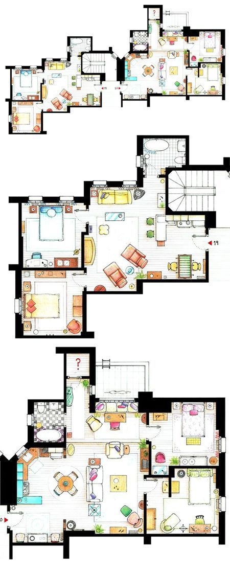 Guess what TV show this floor plan is from :) if you don't know we can't be friends. Monica's Appartment Friends Apartment, Monicas Apartment Layout, Monica And Rachel Apartment, Friends Inspired Apartment, Apartment Drawing, Friends Layout, Monica And Rachel, Chandler Joey, Monica Rachel