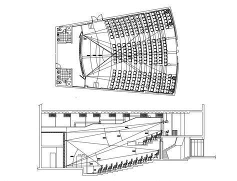 Auditorium hall facade section and layout plan details dwg file Theatre Plan, Basement Car Parking, Auditorium Plan, Theater Plan, Parking Plan, Auditorium Architecture, Windows View, Auditorium Design, Theater Architecture