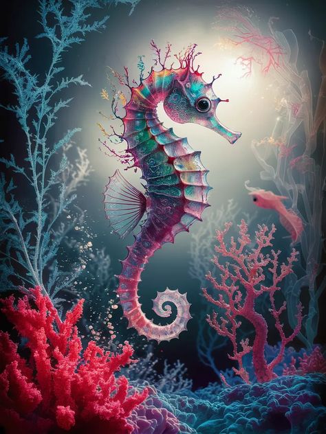 Zentangle Doodle Art, High Key Lighting, Particle Effects, Colorful Seahorse, Sea Creatures Art, Zentangle Doodle, Aquatic Creatures, Sea Horses, Key Lighting