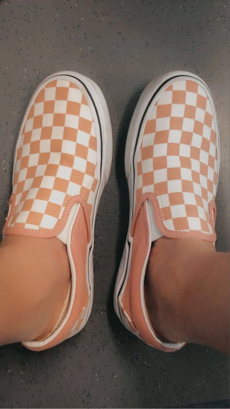 Pink Checkerboard, Checkerboard Vans, Vans Backpack, Slip On Vans, Vans Checkerboard, Pink Vans, Aesthetic Shoes, Peachy Pink, Vans Classic Slip On