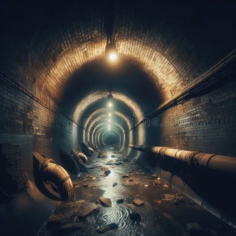 A grim, dirty sewer tunnel. royalty free stock photography Sewer Aesthetic, Haunted Spaceship, Smaugust 2024, Trials Aesthetic, Sewer Tunnel, Tunnel Illustration, Ink Reference, Illustration Of Animals, Bloxburg Town