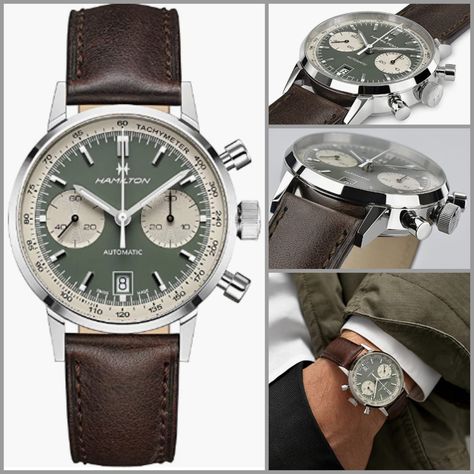 Experience the perfect marriage of luxury and functionality with the Hamilton H38416560 Intra-Matic Watch. Its green dial captures attention with its striking color, while the silver-tone stainless steel case and brown leather band enhance its classic appeal. With automatic movement, this timepiece offers precise and accurate timekeeping. The 100 meters water resistance adds durability to its impeccable design. Make a statement with the Hamilton Intra-Matic watch and stand out from the crowd. Brown Leather Watches With Polished Finish, Brown Chronograph Watch With Leather Strap, Classic Brown Automatic Chronograph Watch, Silver Automatic Chronograph Watch With Leather Strap, Automatic Chronograph Watch With Leather Strap And Rectangular Dial, Hamilton Watch, Perfect Marriage, Analog Watch, Brown Leather Strap