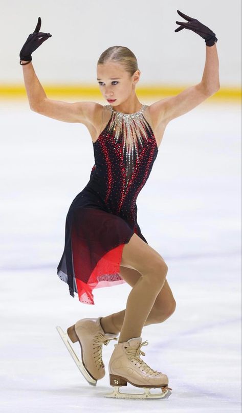 Tango Ice Skating Dress, Tango Skating Dress, Red And Black Figure Skating Dress, Veronika Zhilina, Ice Skating Costumes, Figure Skating Competition Dresses, Figure Skating Outfits, Ice Skating Outfit, Skating Aesthetic