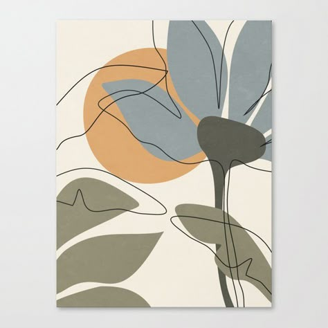 Horizontal Long Canvas Painting Ideas Abstract, Minimal Painting Ideas, Minimal Flower, Canvas For Beginners, Boho Painting, Small Canvas Paintings, Canvas Drawings, Flower Blue, Simple Acrylic Paintings