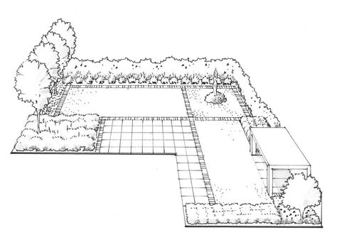 Is an L-shaped garden tricky to deal with? Yes. Are there stylish landscaping solutions? Definitely! L Shaped Garden, Patio Layout, Backyard Design Layout, Hgtv Garden, Lawn Design, Backyard Landscape, Garden Design Layout, Landscaping Supplies, Outdoor Backyard