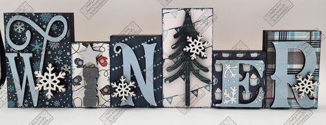 Winter Signs Wooden, Christmas Decor Mantel, Word Blocks, Winter Wood Crafts, Holiday Wood Crafts, Christmas Blocks, Wood Block Crafts, Wooden Words, Winter Signs