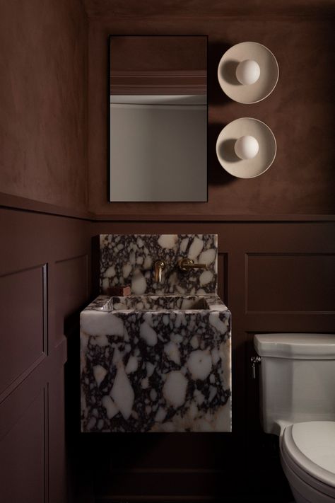 Lake Harriet Historic — Yond Interiors Luxury Wc, Dark Powder Room, Yond Interiors, Luxury Powder Room, Moody Bathroom, Powder Room Sink, Downstairs Toilet, Powder Room Design, Downstairs Bathroom