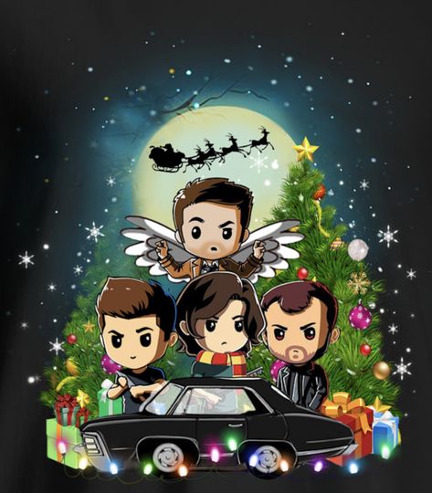 Supernatural Christmas Wallpaper, Supernatural Christmas, Supernatural Cartoon, Supernatural Fan Art, Supernatural Dean Winchester, Supernatural Wallpaper, Supernatural Art, Supernatural Jensen, Supernatural Dean