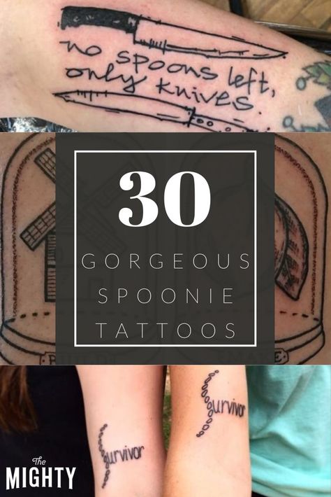 30 Gorgeous Spoonie Tattoos Eds Awareness Tattoo, Spoon Theory Tattoo Ideas, Crohn’s Tattoo, Ibd Tattoo, Eds Tattoo Ideas, Chronic Illness Tats, Eds Tattoo, Spoon Tattoo Ideas, Fibro Tattoo