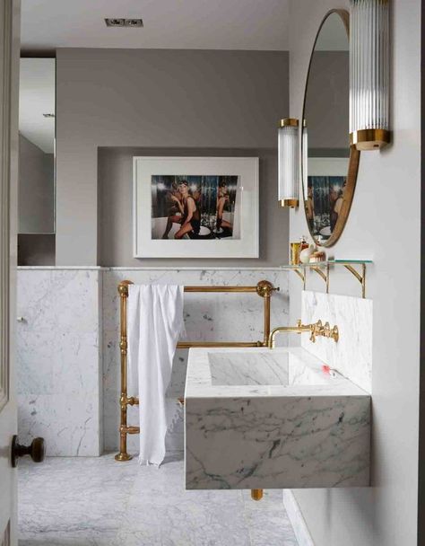 Bathroom Colour Ideas: 34 Chic & Stylish Paint Colours For Your Bathroom | Livingetc Marble And Brass Bathroom, Bathroom Color, Chic Bathrooms, Basin Taps, Grey Bathrooms, Marble Bathroom, Bathroom Colors, Cheap Decor, Modern Bathroom Design