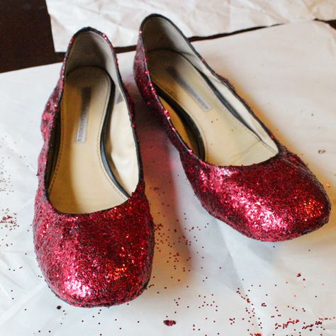 How-to: DIY Ruby Slippers | HandsOccupied.com Diy Dorothy Shoes, Diy Ruby Slippers, Diy Costumes For Kids, Diy Ruby Red Slippers Wizard Of Oz, Dorothy Red Shoes, Dorthy Slippers Ruby Red, Silver Slippers Wizard Of Oz, Wizard Of Oz Shoes, Wizard Of Oz Red Slippers