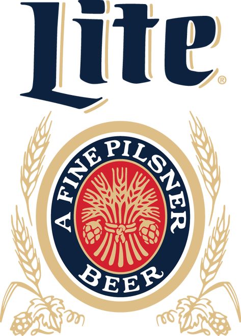 A revised edition of the 1973 Lite Beer logo was introduced in 2014. Some noticeable changes were introduced with this version, such as newly redrawn hops and barley, the drop shadow from the "Lite" typeface removed, and the ties from the ropes holding the barley in the middle of the crest replaced with the Miller "M" symbol. Miller Lite Logo, Miller Lite Shirt, Beer Logos, Luxe Logo, Drink Logo, Craft Machines, Beer Stickers, Epoxy Projects, Cooler Ideas