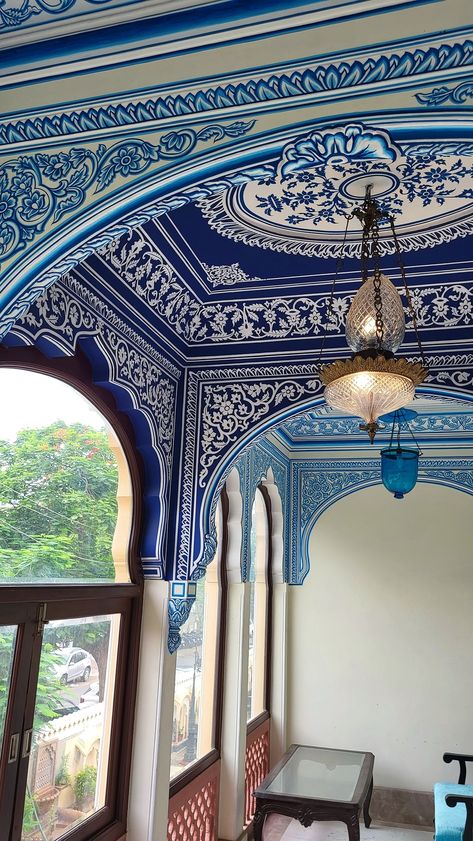 Blue Desi Aesthetic, Indian Aesthetic Architecture, Blue Indian Aesthetic, South Asian Architecture, Indian Aesthetic Buildings, Indian Royal Palace Aesthetic, Rajasthan Architecture Inspiration, Dratini Pokemon, Rajasthan Blue City