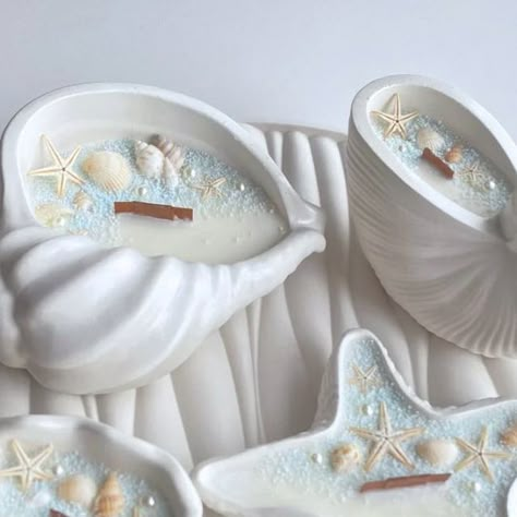 Bethelight Candles on Instagram: "🐚 Shell Candles with an Elegant Tray 🐚" Cool Candle Ideas, Decorating With Candles, Ocean Candle, Pretty Candles, Sea Candles, Candles Ideas, White Candle Holders, Elegant Tray, Beach Candle