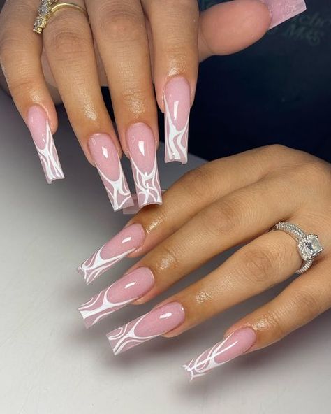 Interesting Nails, Quinceanera Nails, Ombre Acrylic Nails, Girly Acrylic Nails, French Acrylic Nails, Long Acrylic, Unique Acrylic Nails, Dream Nails, July 11