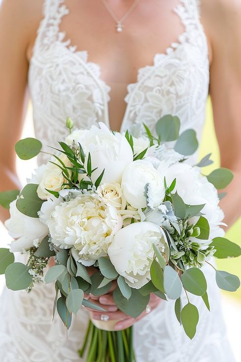 White Peony Wedding, White Peony Bouquet Wedding, White Peony Bouquet, Bride Bouquets White, White Peonies Bouquet, Bridal Bouquet Peonies, Peony Bouquet Wedding, Greenery Bouquet, Peony Bouquet