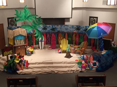 Beach Restaurant Decor Ideas, Luau Parade Float Ideas, Lava Lava Luau Vbs Decorations, Surf Shack Vbs, Ocean Vbs, Kids Holiday Decor, Deco Surf, Homecoming Decorations, Lifeway Vbs