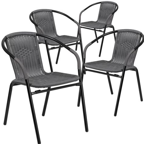 Three Posts™ Abrahamic Stacking Patio Dining Chair & Reviews | Wayfair Chaise Restaurant, Furniture Rattan, Metal Armchair, Contemporary Patio, Wicker Dining Chairs, Chaise Metal, Metal Dining Chairs, Wicker Chairs, Bistro Chairs