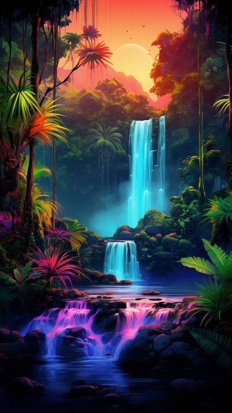 Rainforest With Waterfall, Aesthetic Hawaiian Wallpaper, Amazon Jungle Photography, Beautiful Nature Pictures Amazing Photos, Waterfalls Aesthetic, Waterfall Tropical, Rainforest Art, Mascara Oni, Jungle Waterfall