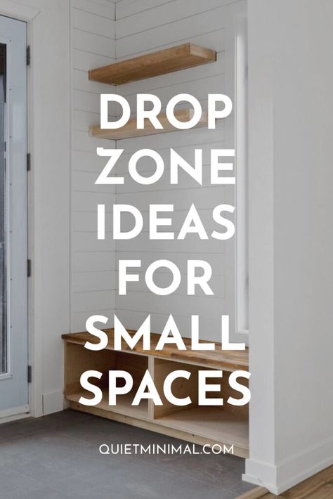 That way, you’ll get the storage Drop Off Zone Entryway Small Spaces, Small Hallway Mudroom Ideas, Small Laundry Room Drop Zone, Shallow Drop Zone, Small Space Drop Zone Ideas, Hall Organisation Ideas, Drop Space Ideas, Drop Zone In Closet, Small Entrance Hall Storage Ideas