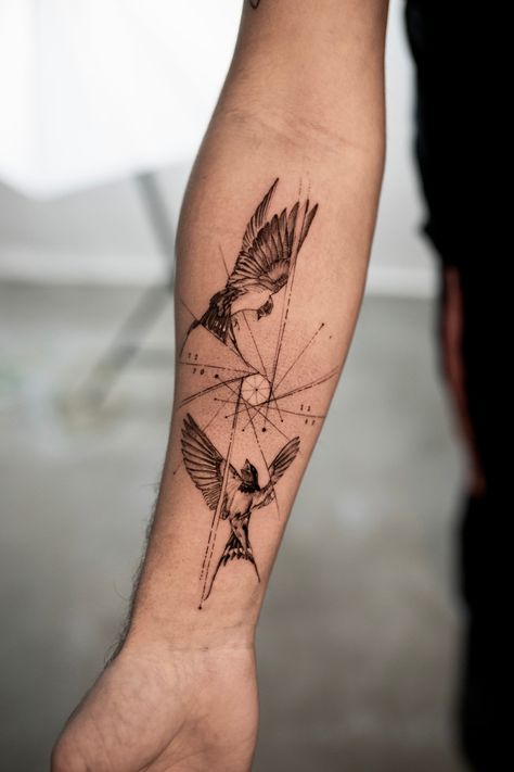 Swallow Sleeve Tattoo, Swallow Tattoo Men Arm, Swallow Tattoo Men Forearm, Masculine Bird Tattoo, Swallow Arm Tattoo, Forearm Bird Tattoo, Swallow Tattoo Arm, Bird Tattoos Men, Swallow Tattoo Men