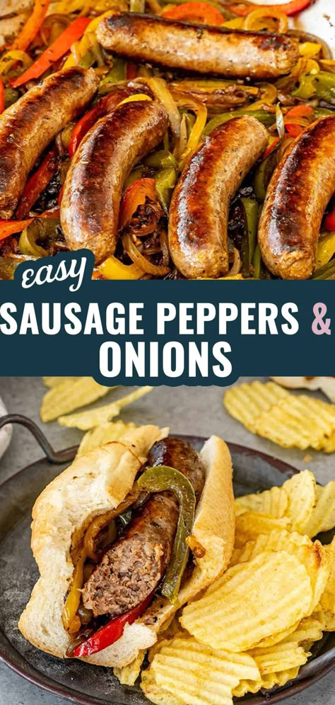 Whip up this quick and colorful Sausage, Peppers, and Onions dish for a perfect weeknight dinner! 🍴✨ #OnePotMeal #QuickDinners #SausagePeppersAndOnions Dinner With Beef Sausage, Sheet Pan Brats And Peppers, Bob Evans Zesty Sausage Recipes, Sausage Peppers And Onions Sandwich, Grilled Sausage Peppers And Onions, Sausage And Onions Recipes, Grilled Sausage And Peppers, Brautworst Sausage Recipe, Sausage Peppers And Onions Crockpot