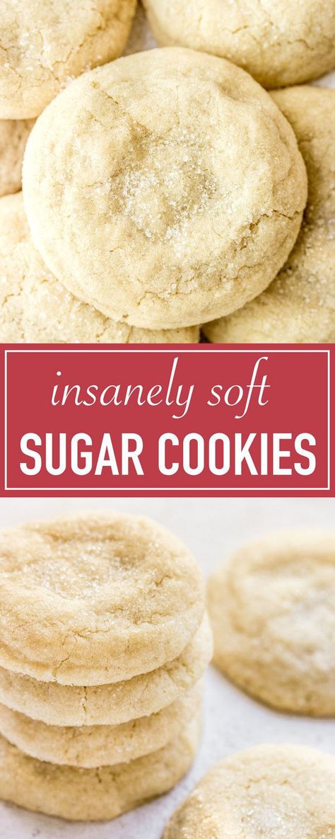 Super soft sugar cookies with a delicate vanilla flavor. They're so good that you'll want to eat them all as soon as they're out of the oven! Soft And Chewy Sugar Cookies, Chewy Sugar Cookie, Chewy Sugar Cookie Recipe, Soft Sugar Cookie Recipe, Food Habits, Low Carb Cheesecake, Chewy Sugar Cookies, Soft Sugar, Sugar Cookie Recipe