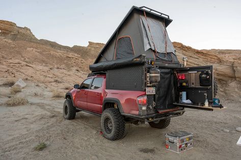 Tacoma Build Out, Tacoma Truck Camper, Tacoma Truck Bed Camping, Tacoma Camping Setup, Toyota Tacoma Camping, Truck Camping Ideas, Tacoma Tent, Toyota Tacoma Camper Shell, Tacoma Camping