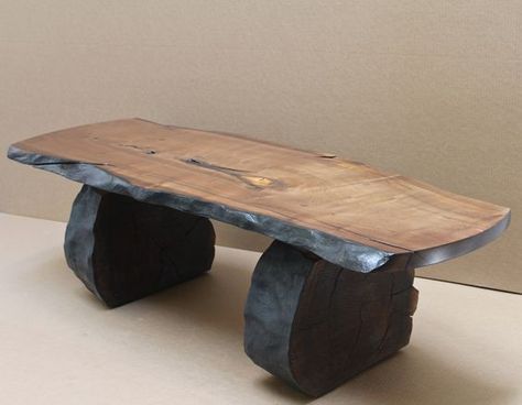 Astrid Predicts: Shou Sugi Ban. Astrid’s back at it again, making… | by France & Son | Medium Naturalist Furniture, Log Creations, Meja Sofa, Granite Table, Making Predictions, Tabletop Firepit, Wood Crafting, Natural Furniture, Charred Wood