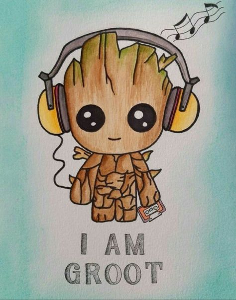 Baby Groot Drawing, Cute Music, Groot Marvel, Cute Disney Drawings, I Am Groot, Marvel Drawings, Disney Art Drawings, Avengers Wallpaper, Marvel Comics Wallpaper