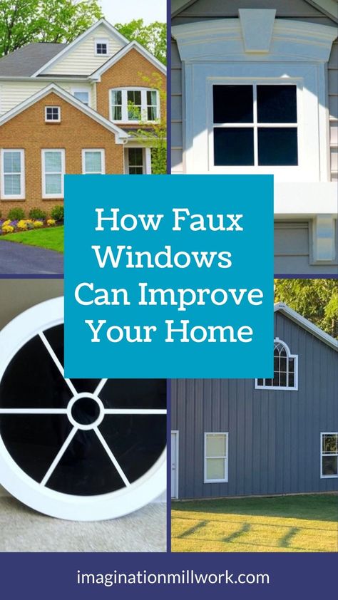 Making a few simple changes to your curb appeal can bring new life back to your home. Whether you’re looking to entice potential buyers or just ready for a refresh. Decorative Faux windows are the perfect solution to add interest, and balance, to any exterior blank space on your home. They can be installed most anywhere on the exterior your house, such as exterior walls, gables, turned gables, or dormers. Decorative Faux Windows are easy to install and many DIYers can tackle the task with ease. Decorative Gables On House Exterior, Fake Window Exterior House, Fake Windows Exterior, Fake Exterior Window, Fake Window Ideas Exterior, Faux Window Exterior, Fake Window Panes, Gables On House Exterior, Birmingham House