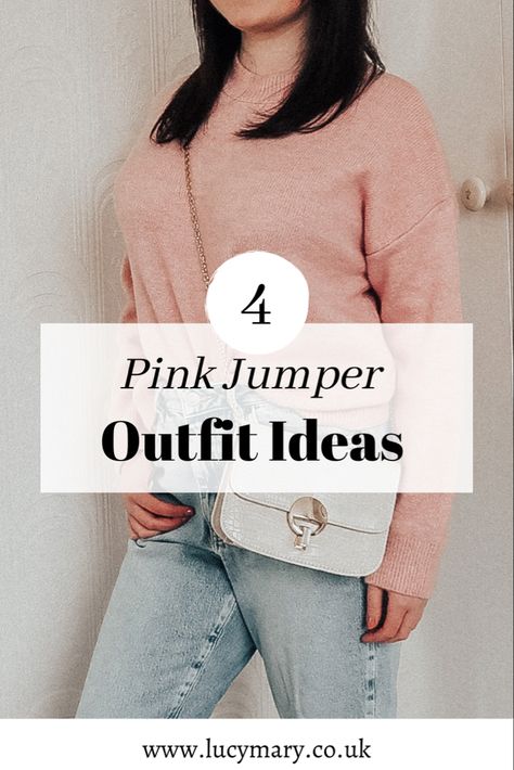 I share some pink jumper outfit ideas! Jumper Outfit Ideas, Pink Jumper Outfit, Ecru Jeans, Jumper Outfit, Pink Jumper, Pastel Outfit, Cashmere Jumper, Neutral Outfit, Different Outfits